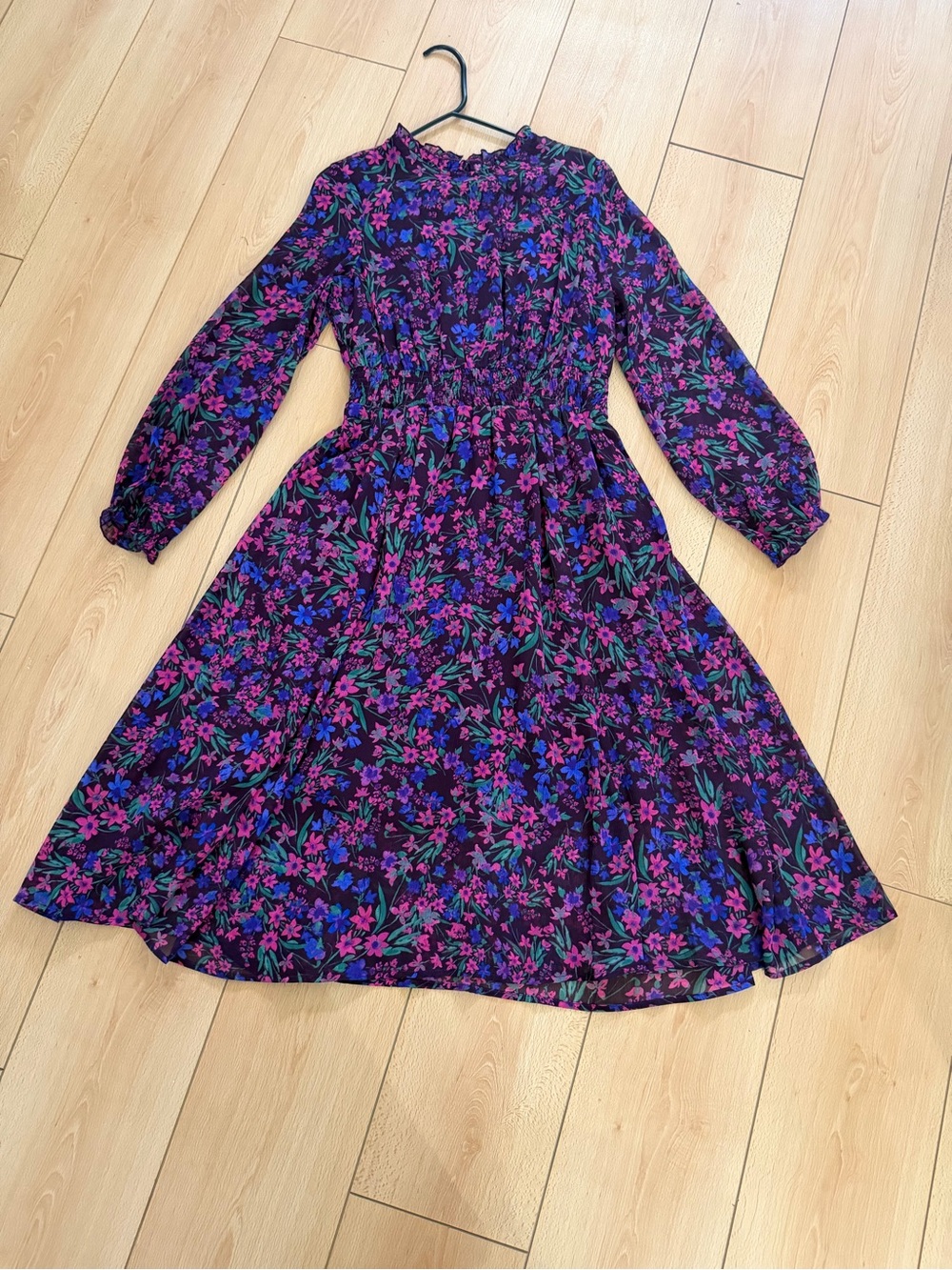 Calvin Klein Purple Floral Long Sleeve Midi Dress